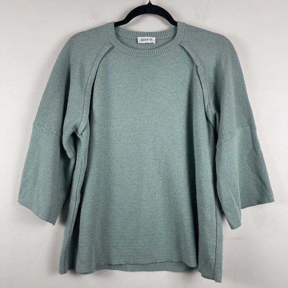 SUZY D Womens Sweater Top 2 US 14 Sage Green Casual Crew Neck Classic Pullover